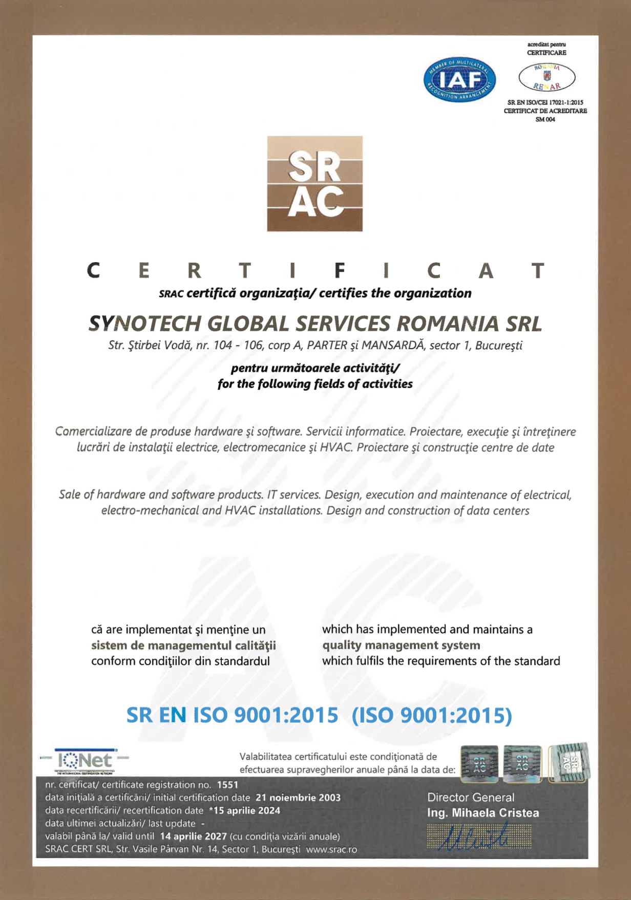 SR EN ISO 9001:2015